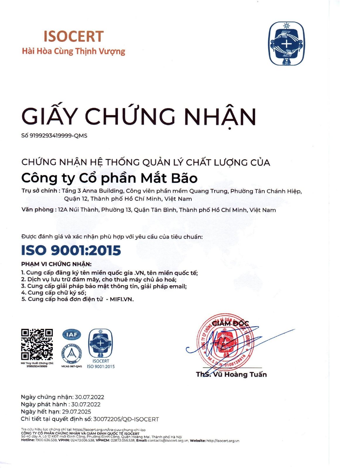 Chứng nhận ISO 9001:2015