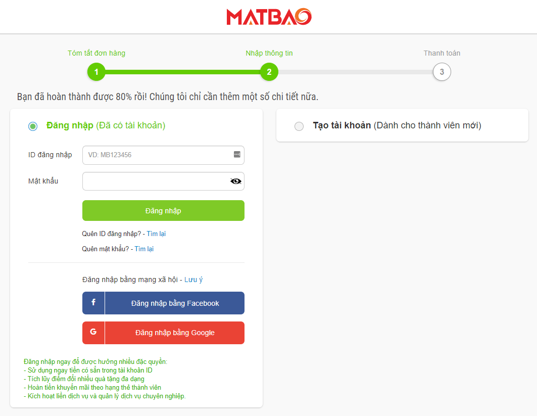 Đăng nhập đơn hàng Mắt Bão
